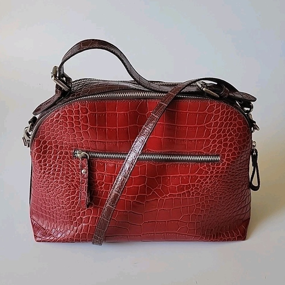 Niquea.D Satchel Shoulder‎ Bag Embossed Italian Leather Top Handle Statement